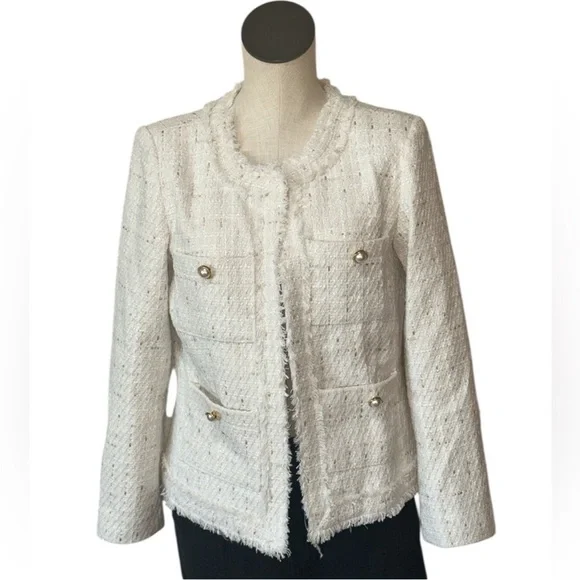 Nanette Lepore Cream & Gold Boucle Tweed Blazer NWT Sz Small - Picture 9 of 15